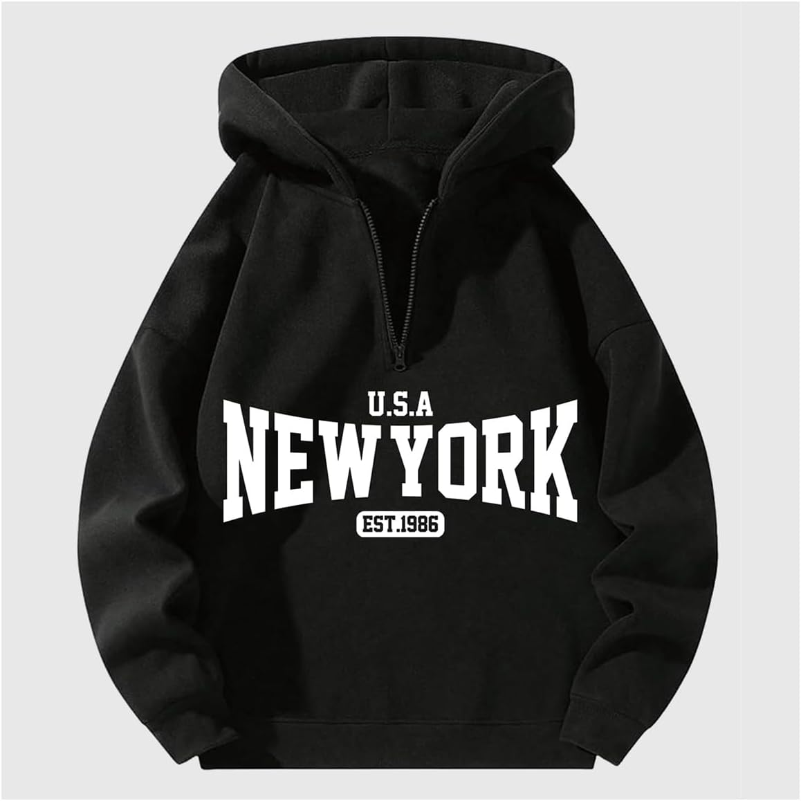 Verdusa Men's Quarter Zip Pullover Hoodies Long Sleeve Drop Shoulder Sweatshirt Casual Pullover