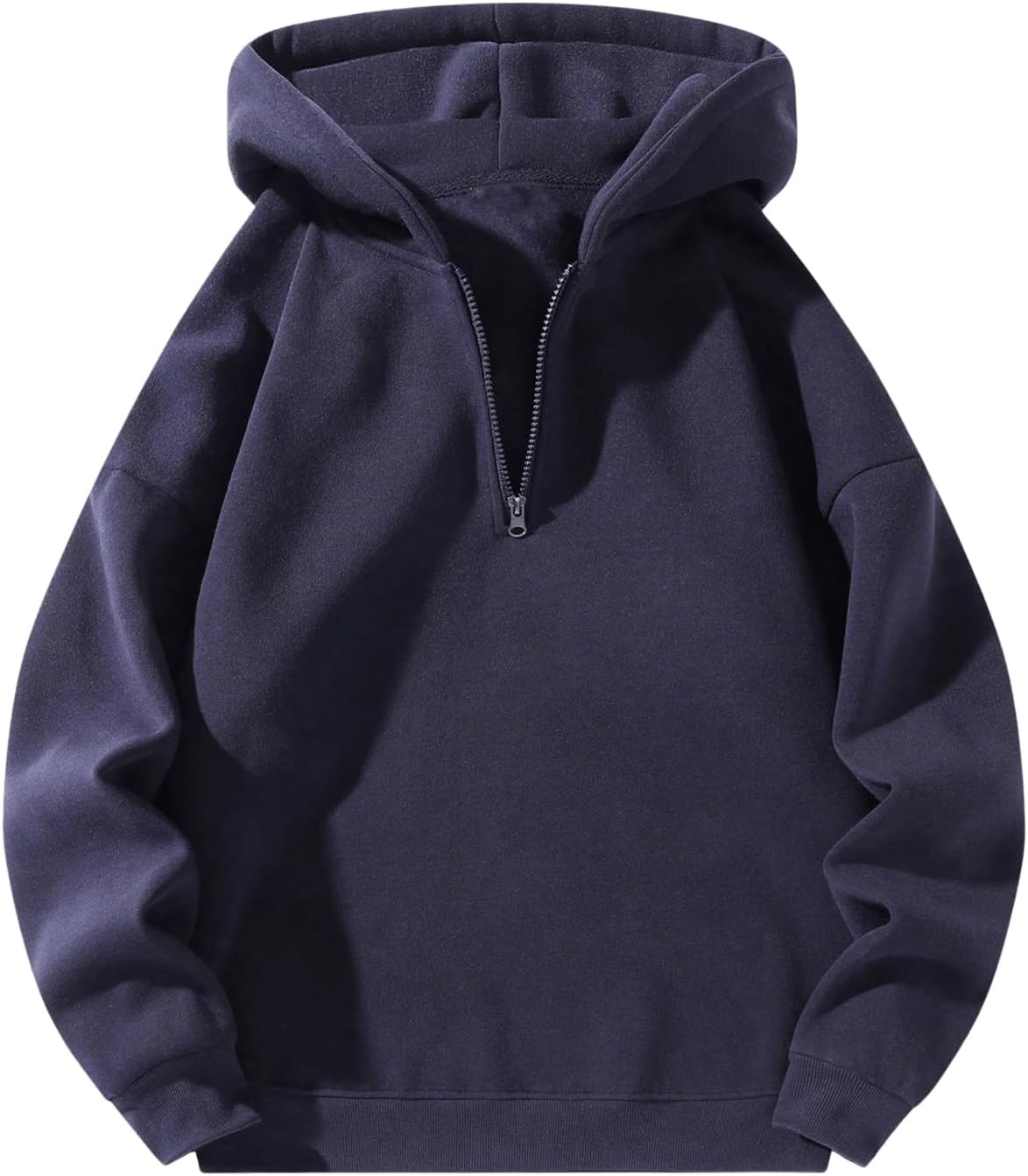 Verdusa Men's Quarter Zip Pullover Hoodies Long Sleeve Drop Shoulder Sweatshirt Casual Pullover