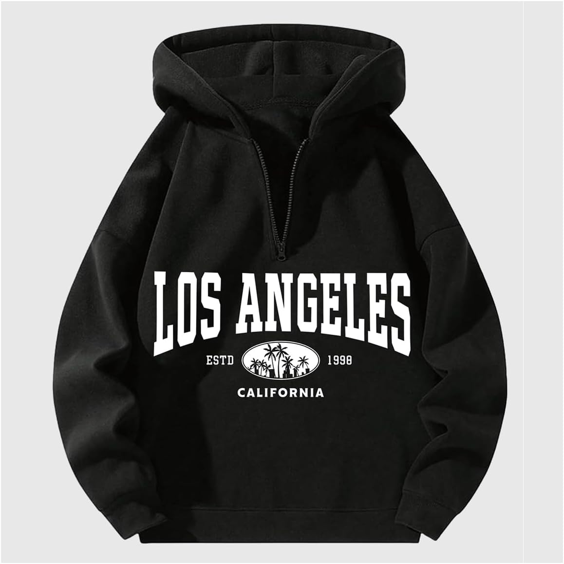 Verdusa Men's Quarter Zip Pullover Hoodies Long Sleeve Drop Shoulder Sweatshirt Casual Pullover