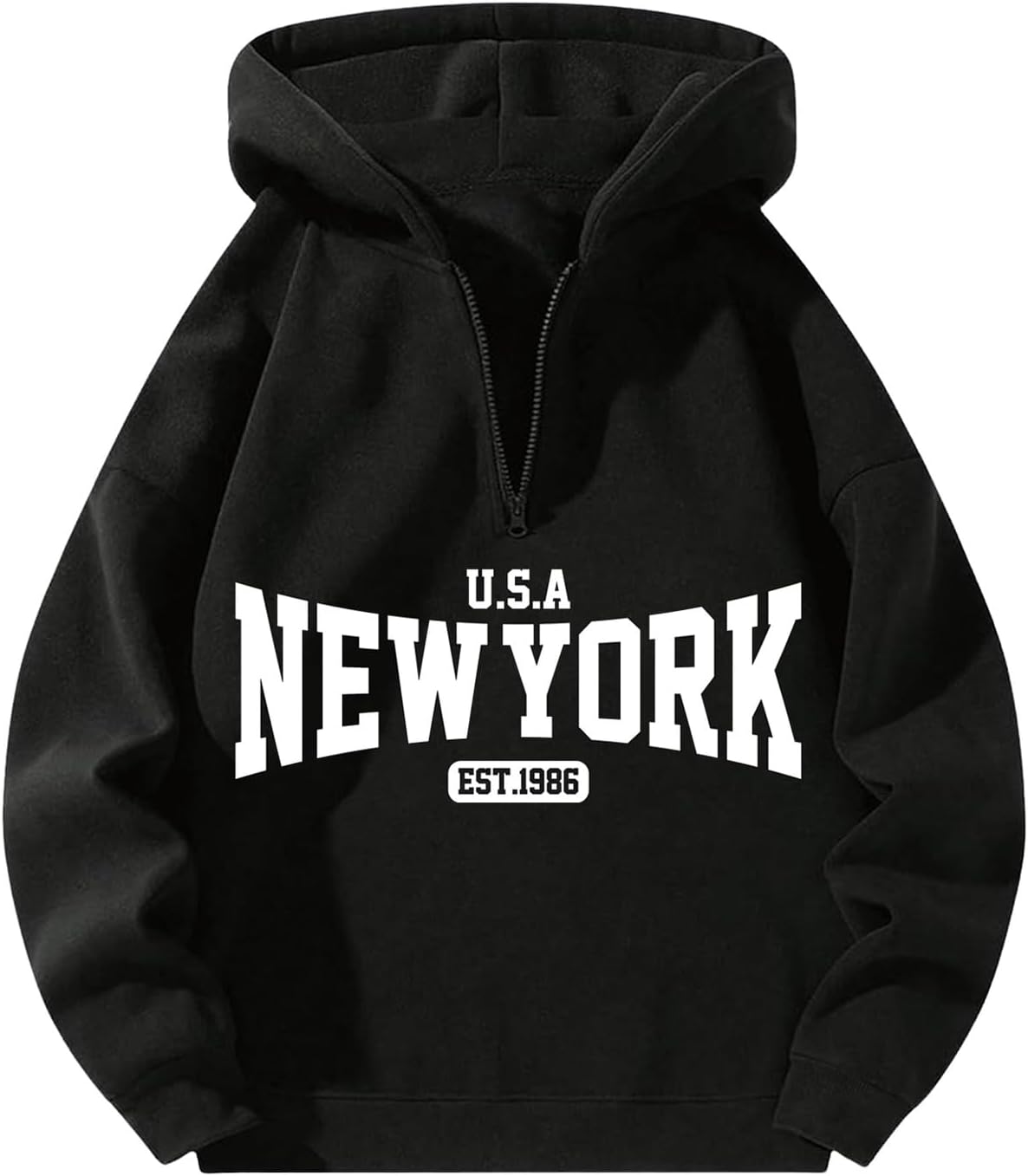 Verdusa Men's Quarter Zip Pullover Hoodies Long Sleeve Drop Shoulder Sweatshirt Casual Pullover