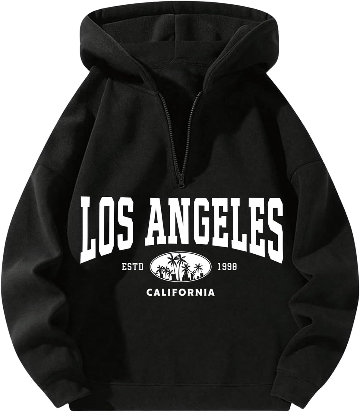Verdusa Men's Quarter Zip Pullover Hoodies Long Sleeve Drop Shoulder Sweatshirt Casual Pullover