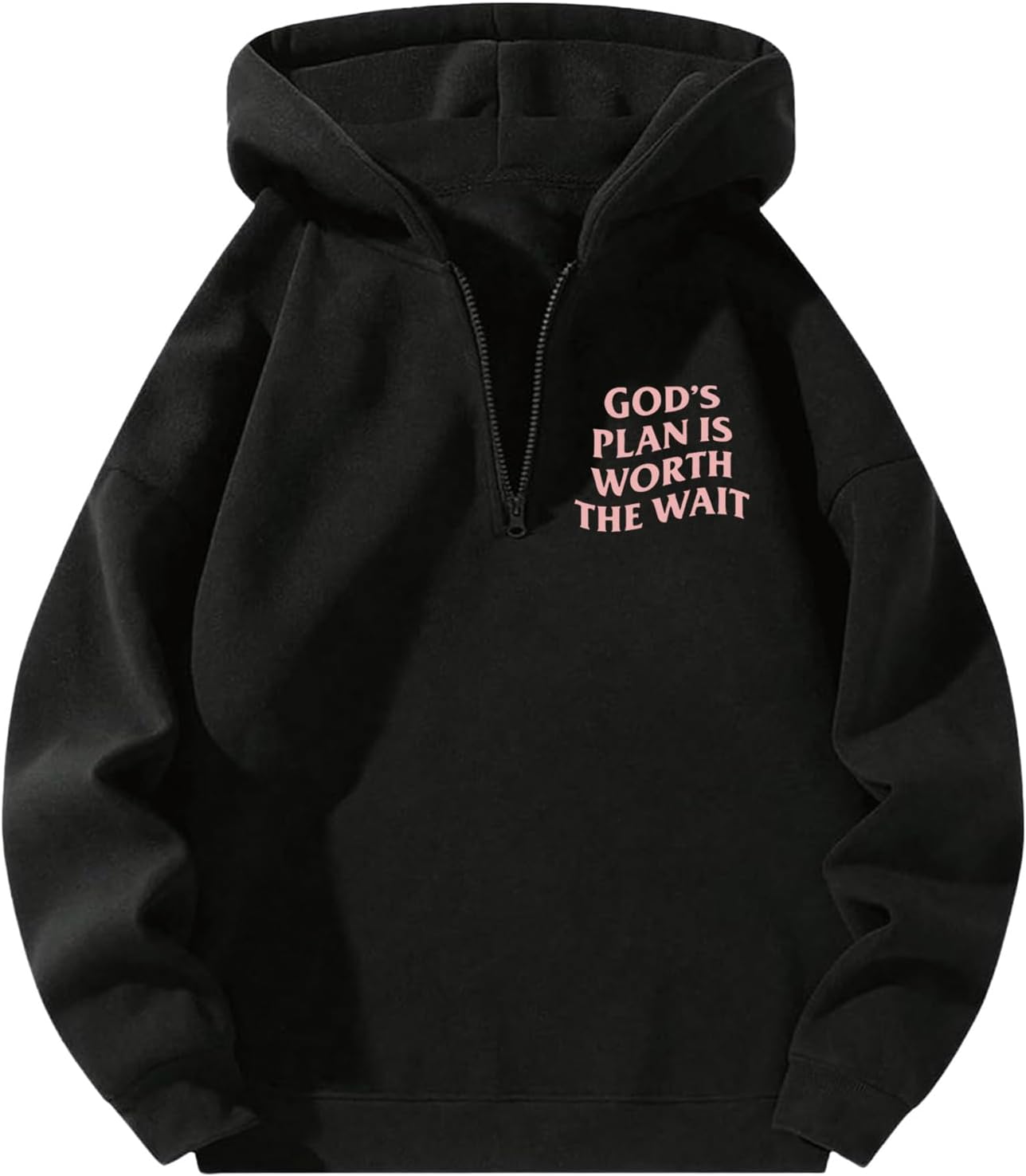 Verdusa Men's Quarter Zip Pullover Hoodies Long Sleeve Drop Shoulder Sweatshirt Casual Pullover
