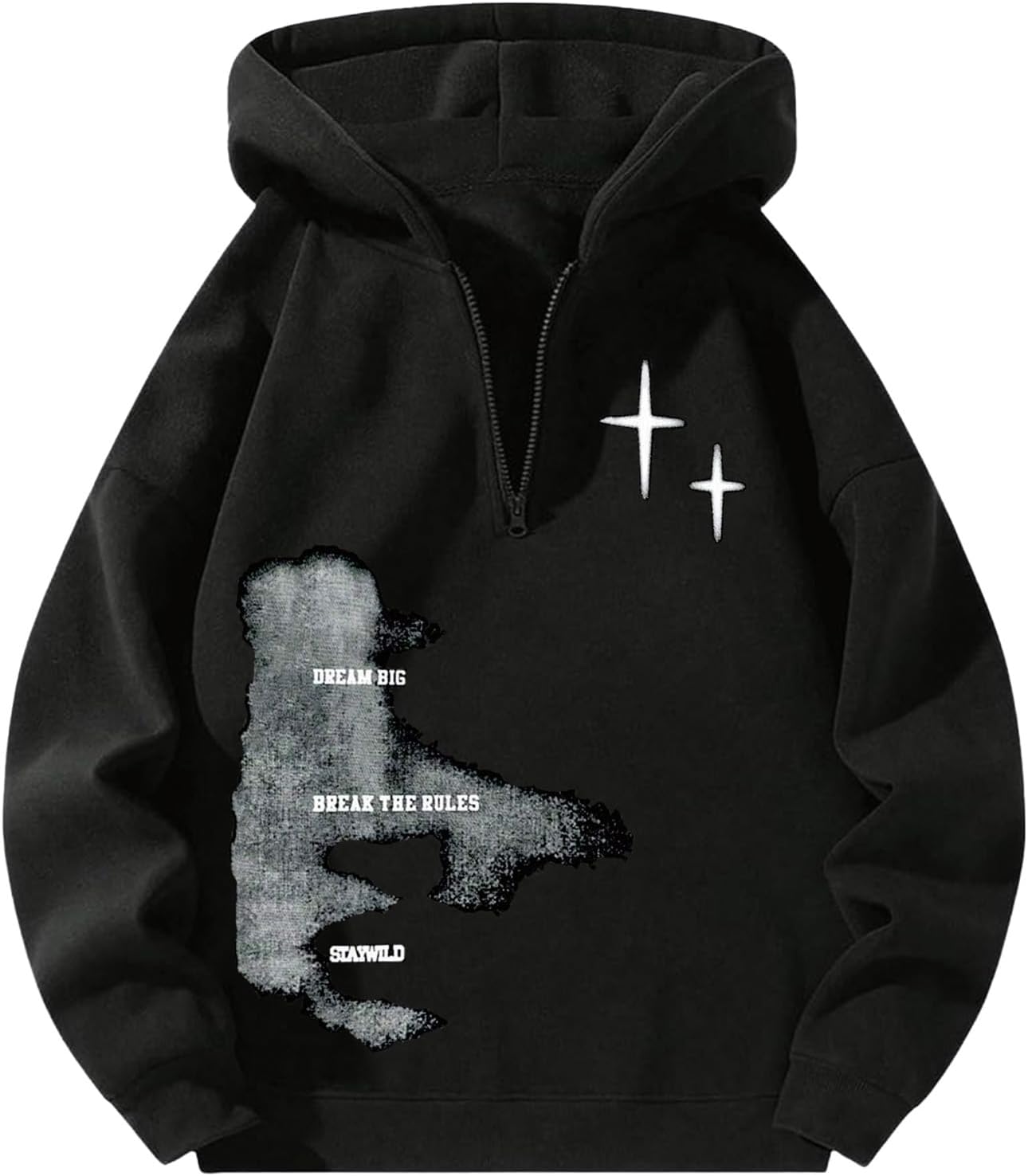 Verdusa Men's Quarter Zip Pullover Hoodies Long Sleeve Drop Shoulder Sweatshirt Casual Pullover