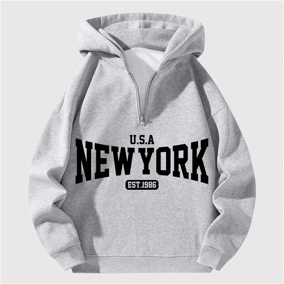 Verdusa Men's Quarter Zip Pullover Hoodies Long Sleeve Drop Shoulder Sweatshirt Casual Pullover