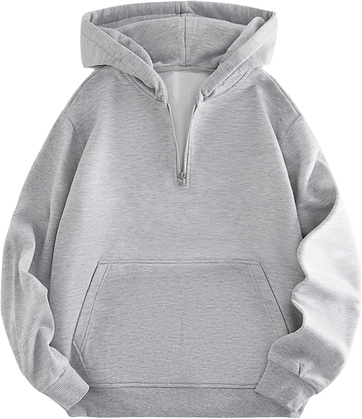 Verdusa Men's Quarter Zip Pullover Hoodies Long Sleeve Drop Shoulder Sweatshirt Casual Pullover