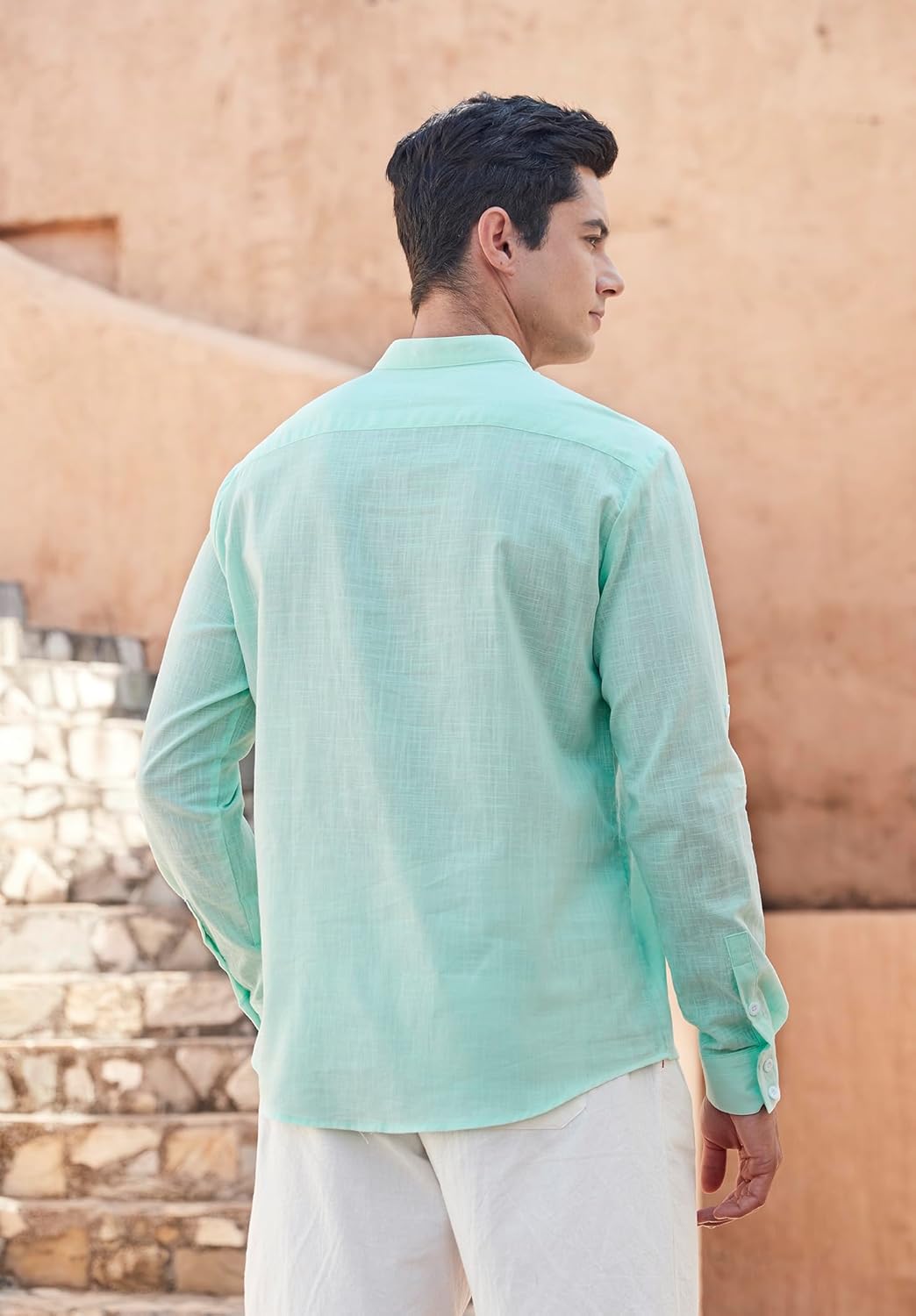 Enlision Mens Cotton Linen Henley Shirts Long Sleeve Casual Shirt Summer Beach Hippie T-Shirt Band Collar Shirt & Pocket