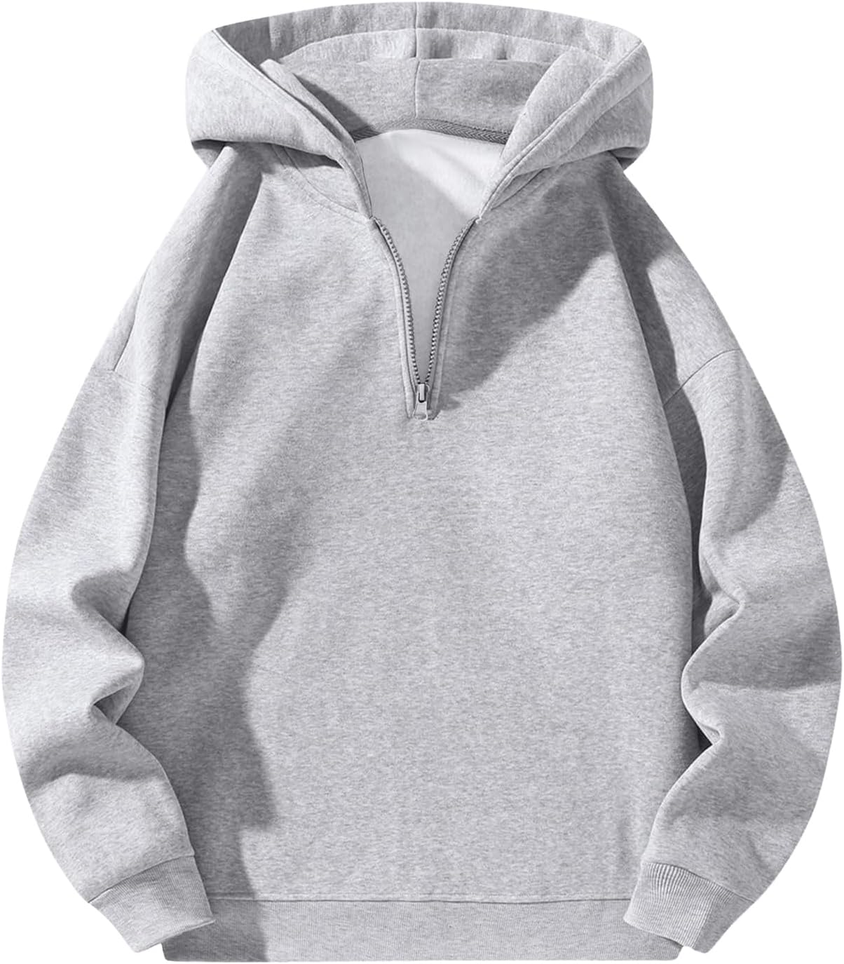 Verdusa Men's Quarter Zip Pullover Hoodies Long Sleeve Drop Shoulder Sweatshirt Casual Pullover