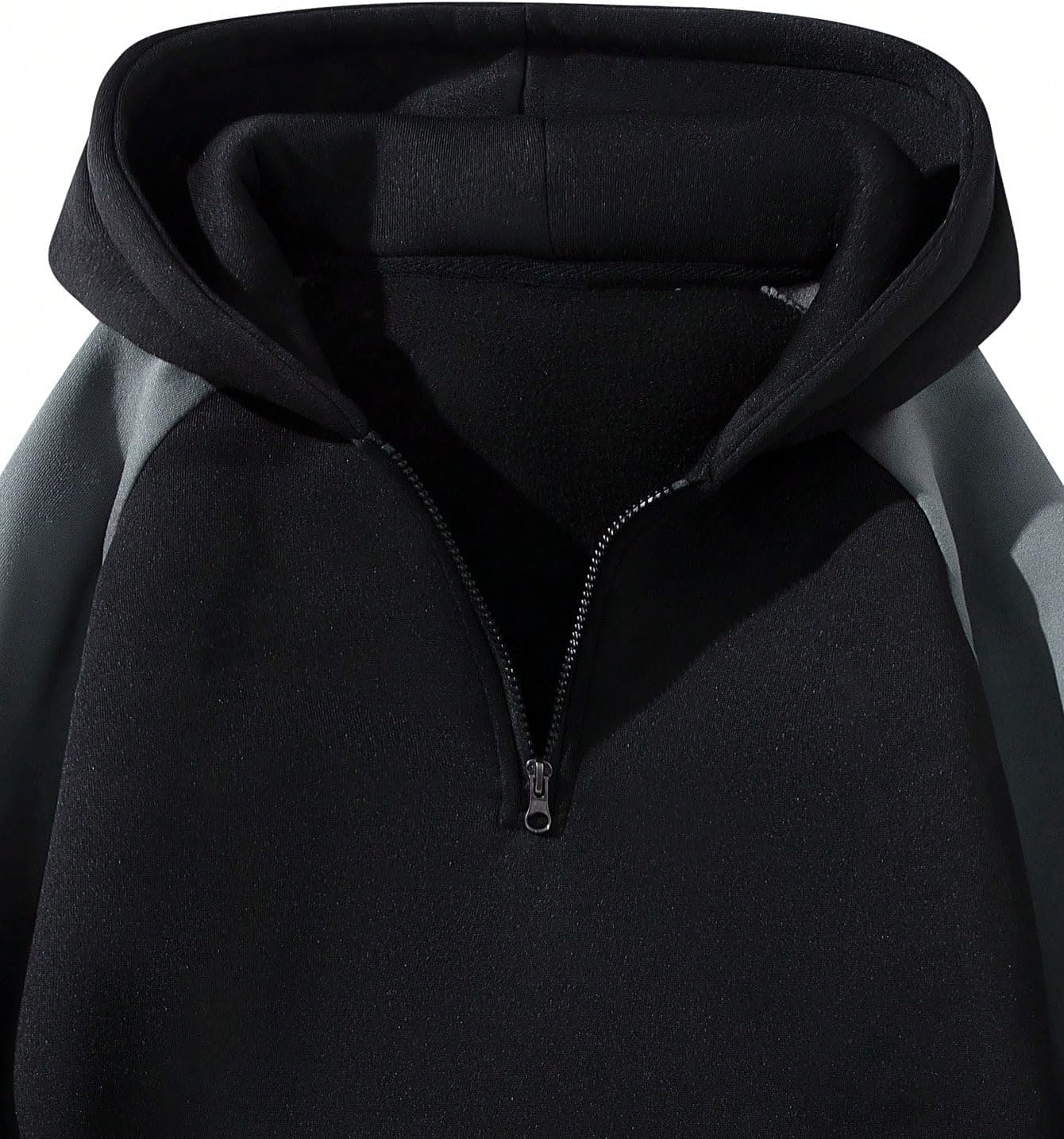 Verdusa Men's Quarter Zip Pullover Hoodies Long Sleeve Drop Shoulder Sweatshirt Casual Pullover