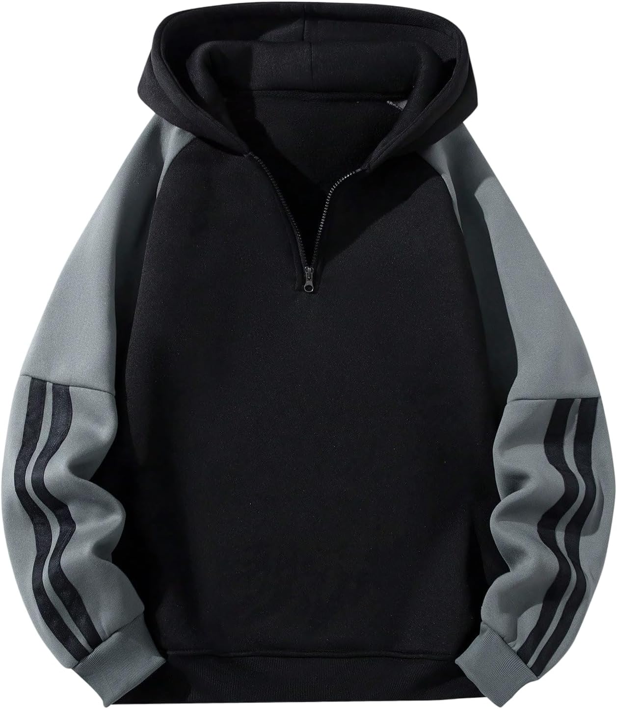 Verdusa Men's Quarter Zip Pullover Hoodies Long Sleeve Drop Shoulder Sweatshirt Casual Pullover