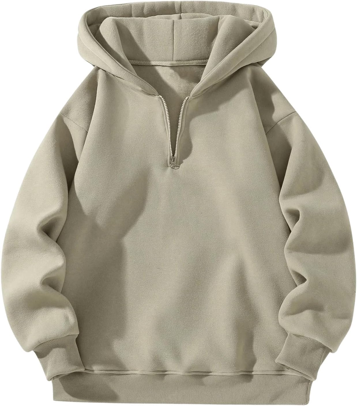 Verdusa Men's Quarter Zip Pullover Hoodies Long Sleeve Drop Shoulder Sweatshirt Casual Pullover