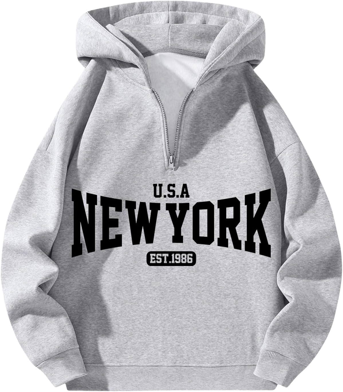 Verdusa Men's Quarter Zip Pullover Hoodies Long Sleeve Drop Shoulder Sweatshirt Casual Pullover