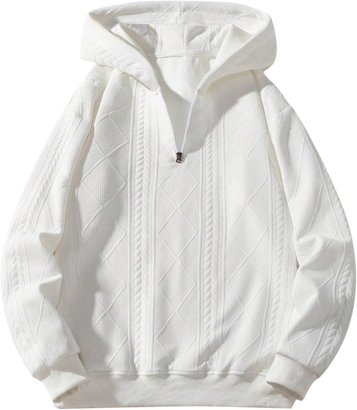 Verdusa Men's Quarter Zip Pullover Hoodies Long Sleeve Drop Shoulder Sweatshirt Casual Pullover