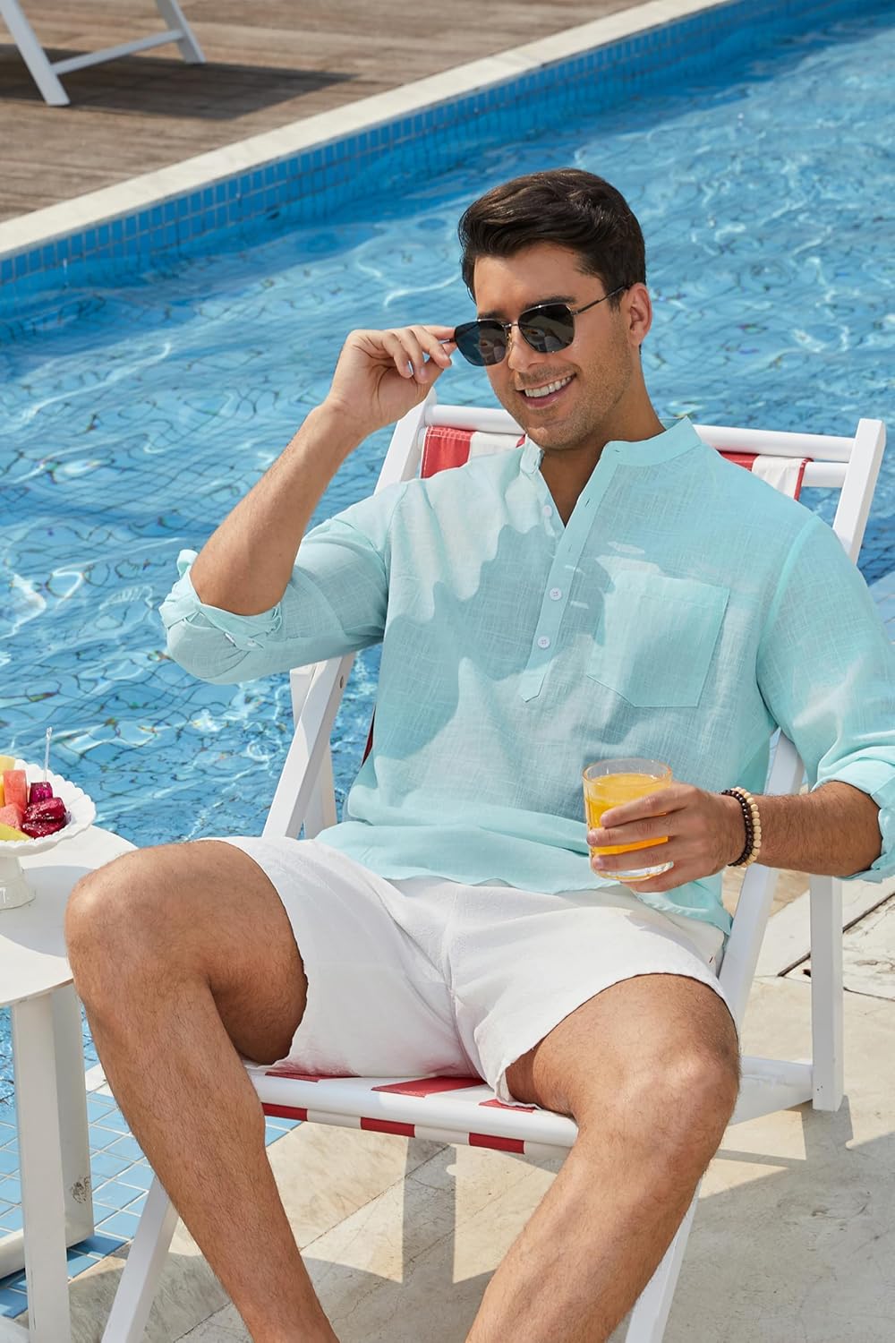 Enlision Mens Cotton Linen Henley Shirts Long Sleeve Casual Shirt Summer Beach Hippie T-Shirt Band Collar Shirt & Pocket