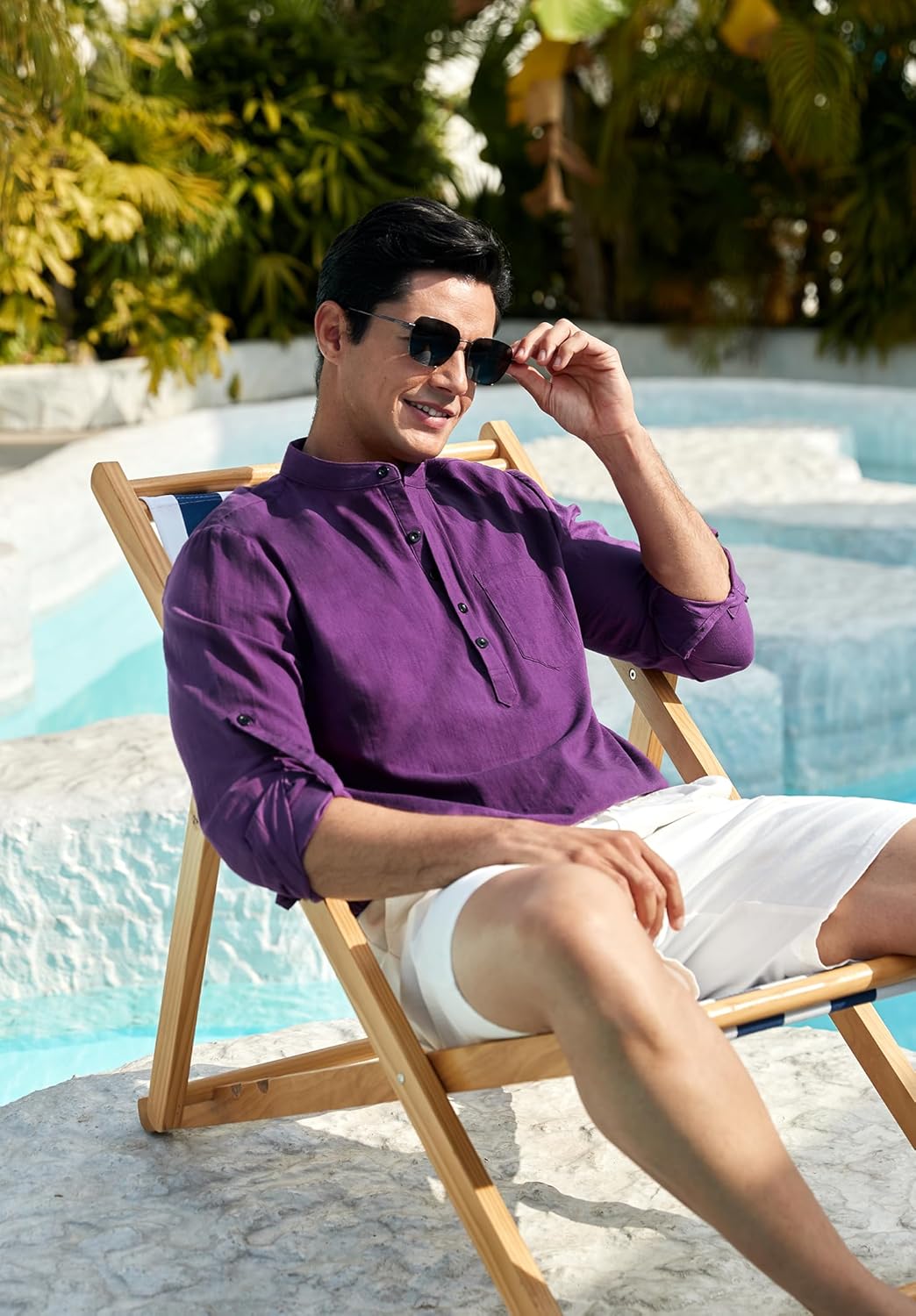 Enlision Mens Cotton Linen Henley Shirts Long Sleeve Casual Shirt Summer Beach Hippie T-Shirt Band Collar Shirt & Pocket