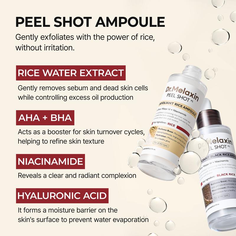 [Dr.Melaxin Official] Peel Shot Glow Rice Ampoule Duo - Serums for Brightening, Exfoliating, and Moisturizing - Suitable for All Skin Types